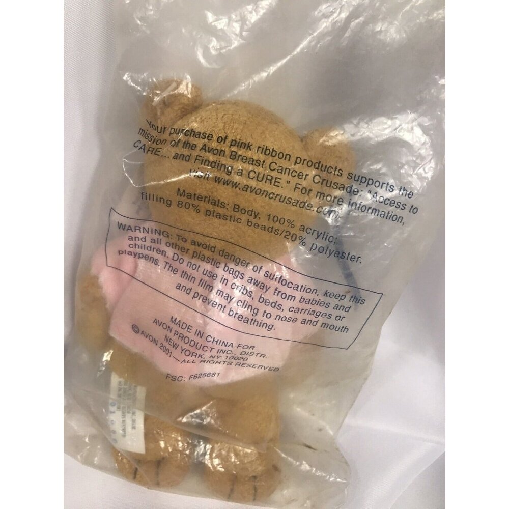 Avon 2001 Pink Ribbon Shirt Breast Cancer Bear Awareness Crusade 7” Beanie - Picture 6 of 11